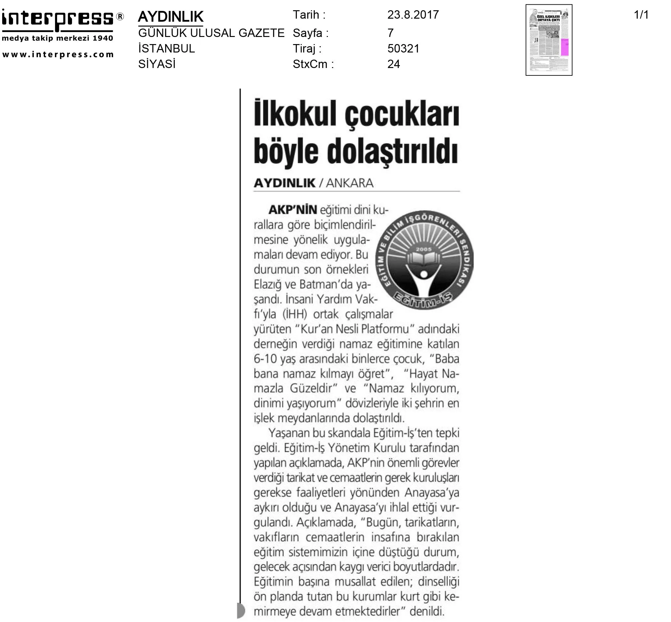 İlkokul Çocukları Böyle Dolaştırıldı  | EĞİTİM İŞ