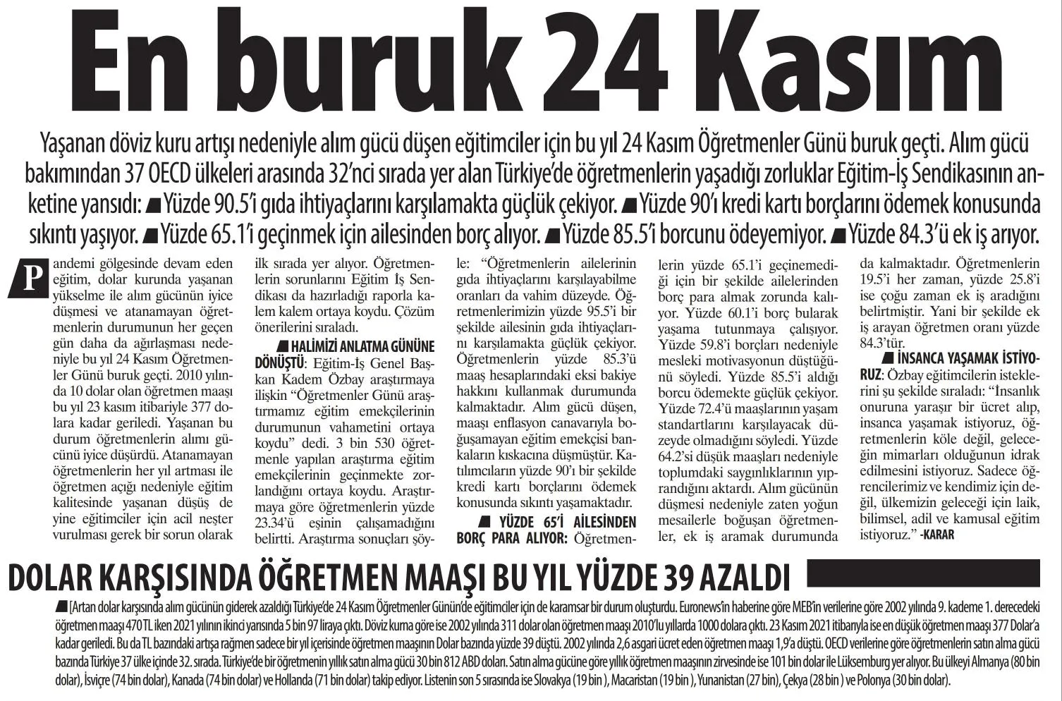 En Buruk 24 Kasım-Karar Gazetesi-25/11/2021 | EĞİTİM İŞ