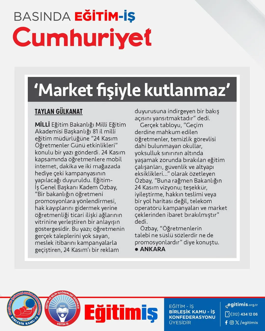Market fişiyle kutlanamaz | EĞİTİM İŞ