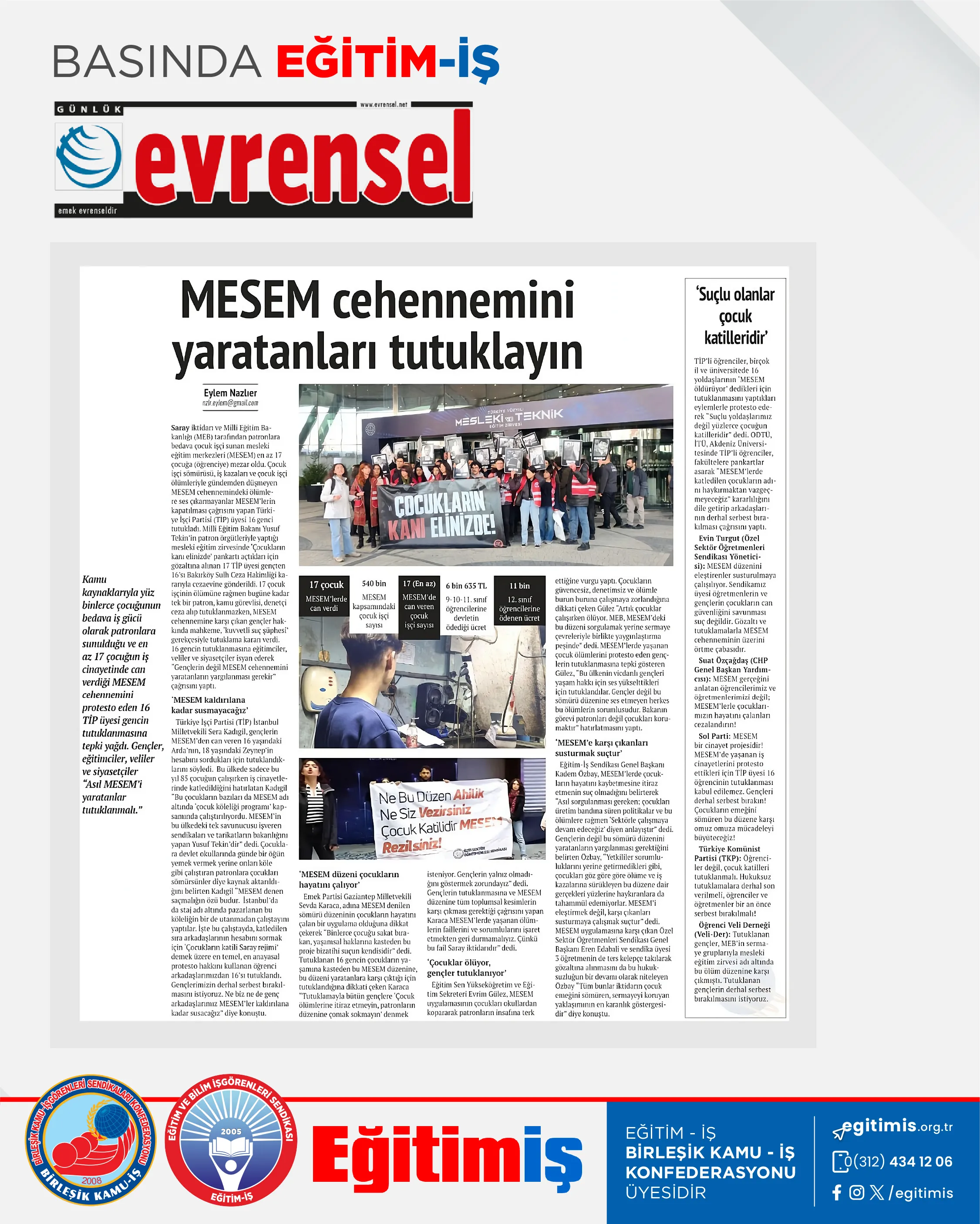 MESEM cehennemini yaratanları tutuklayın | EĞİTİM İŞ