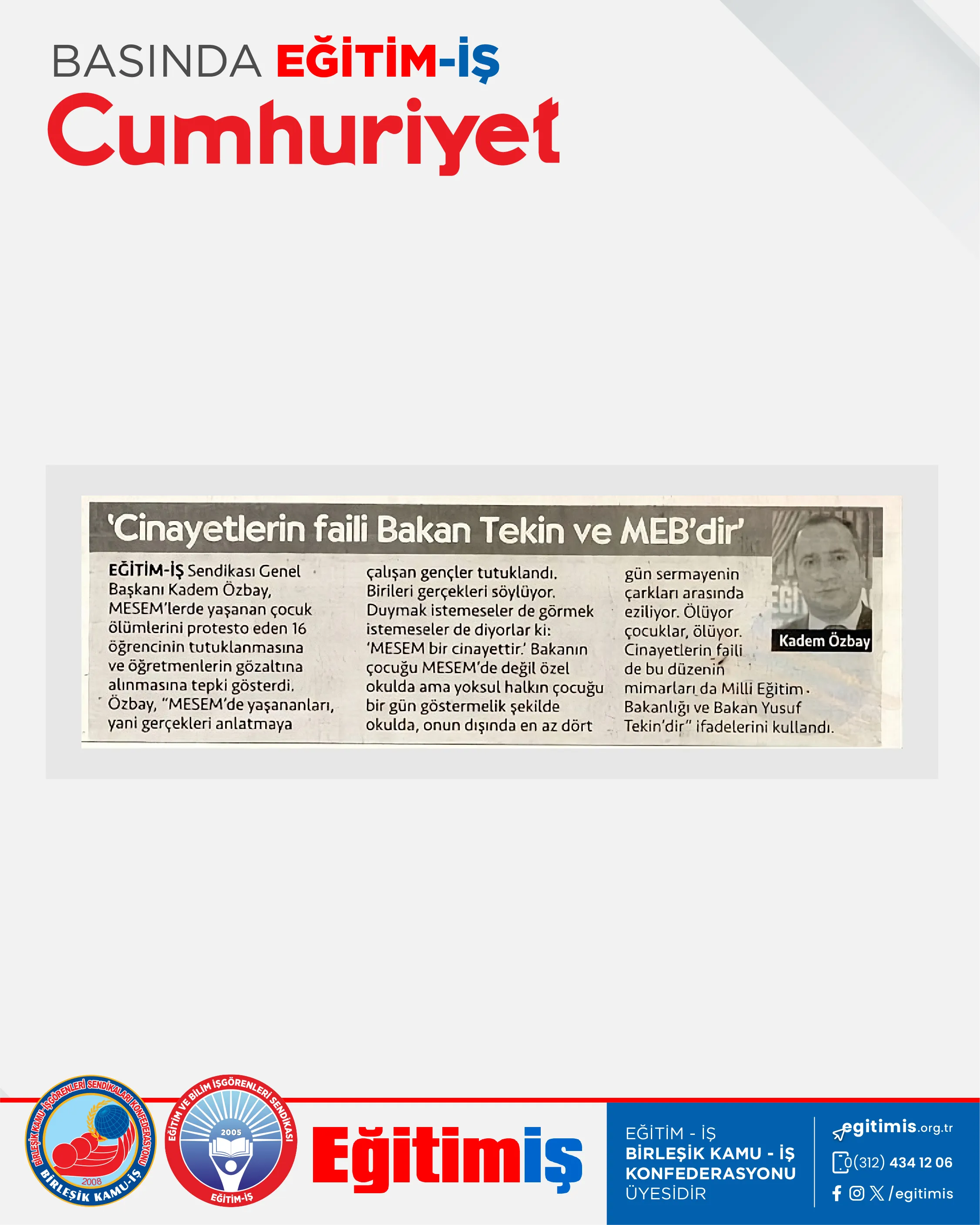 'Cinayetlerin faili Bakan Tekin ve MEB'dir' | EĞİTİM İŞ