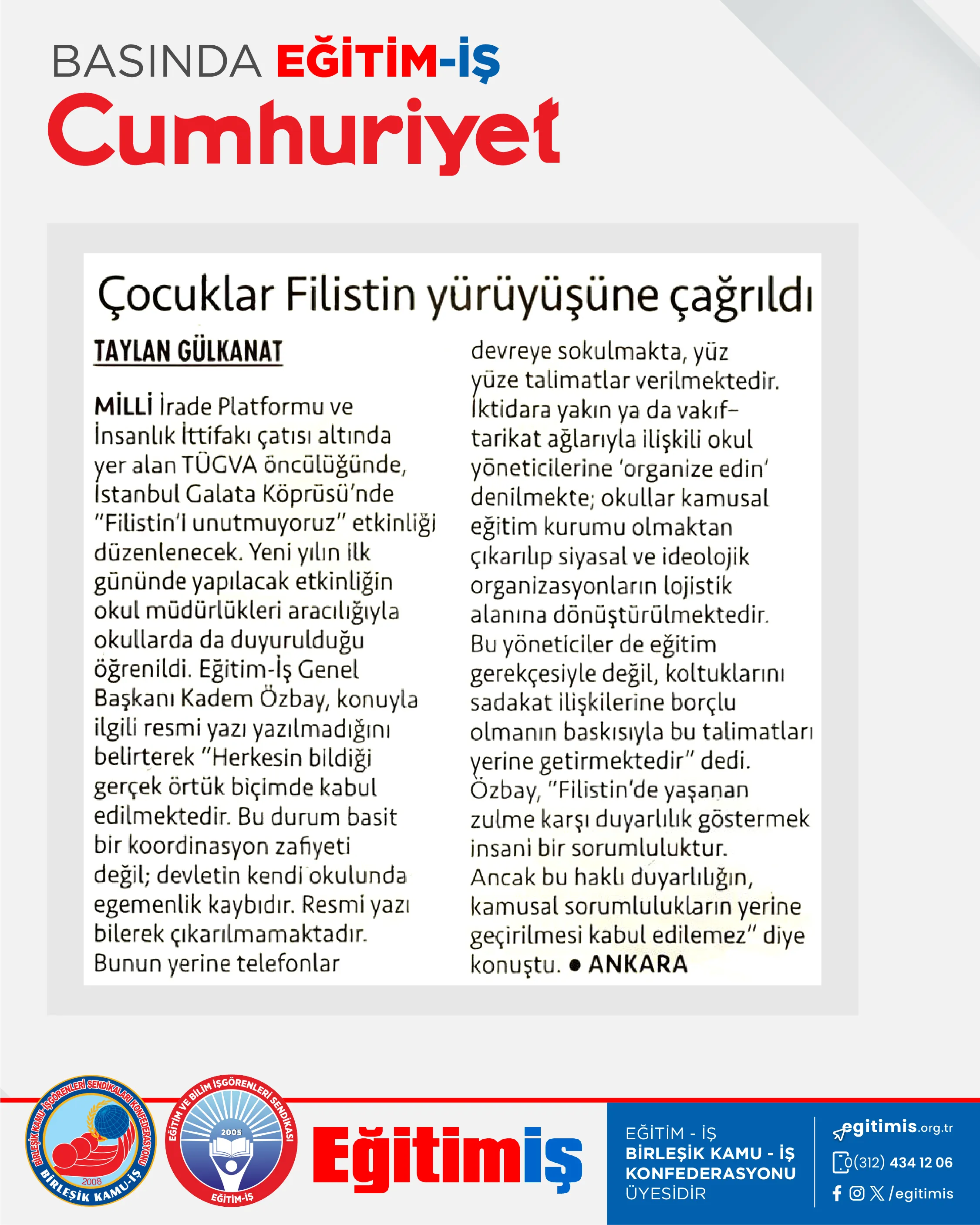 Çocuklar Filistin yürüyüşüne çağrıldı | EĞİTİM İŞ