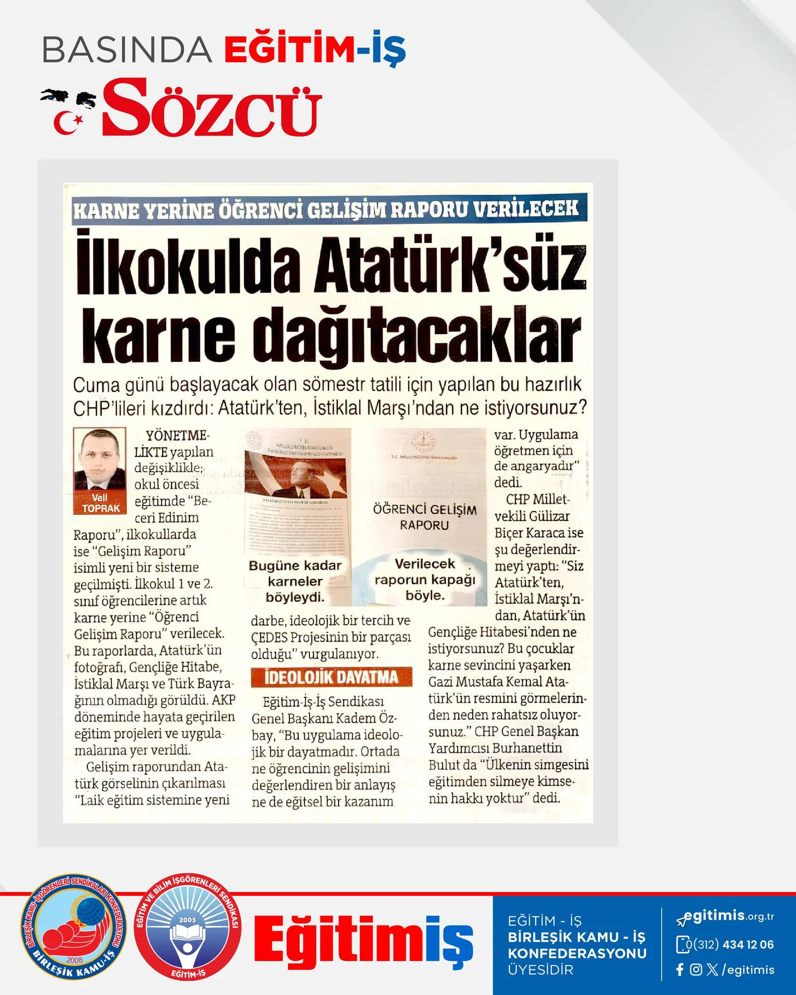 İlkokulda Atatürk'süz karne dağıtacaklar | EĞİTİM İŞ