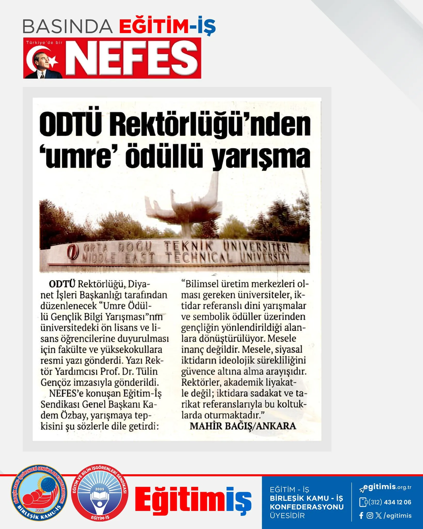 ODTÜ Rektörlüğü'nden 'umre' ödüllü yarışma | EĞİTİM İŞ