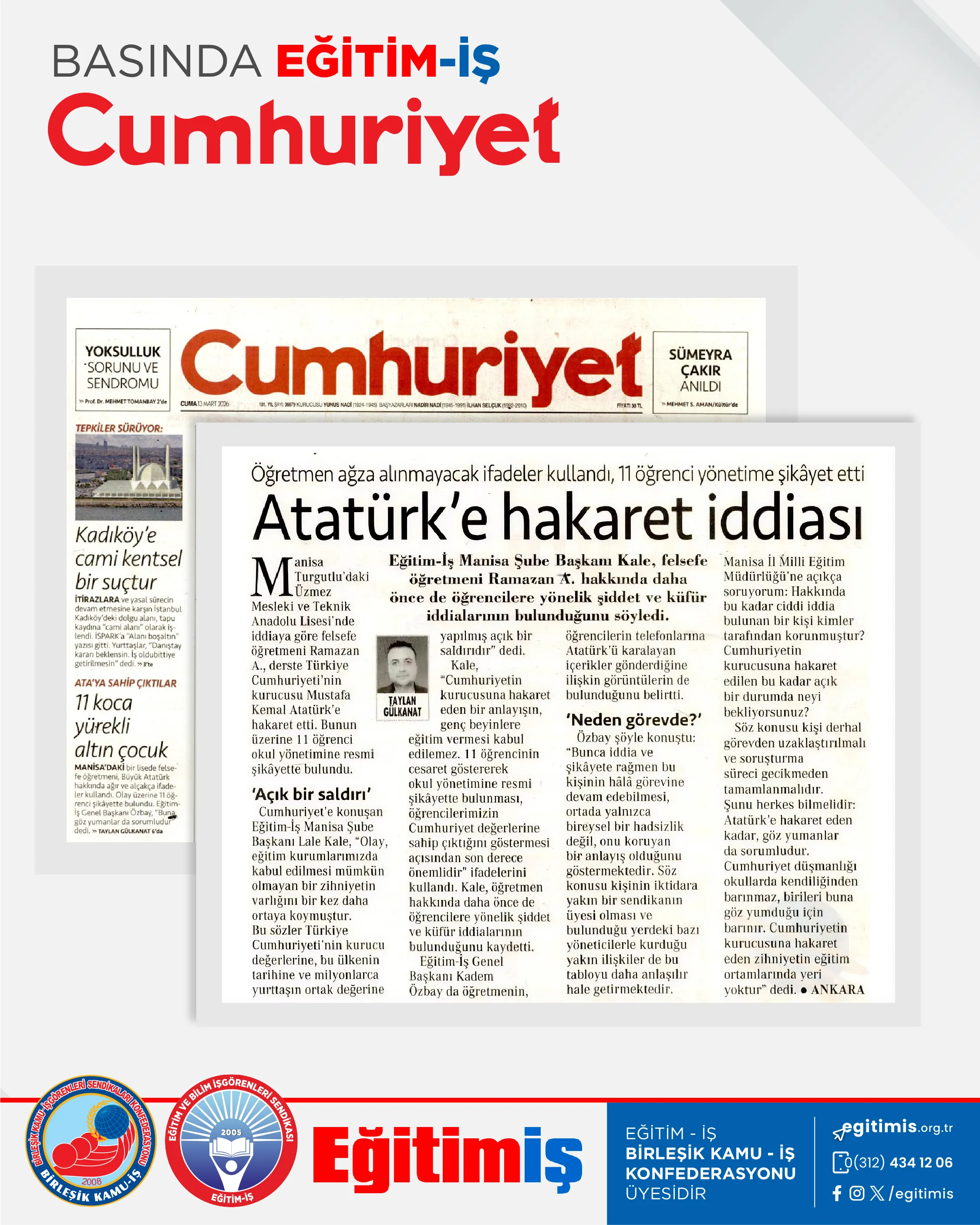 Atatürk'e hakaret iddiası | EĞİTİM İŞ
