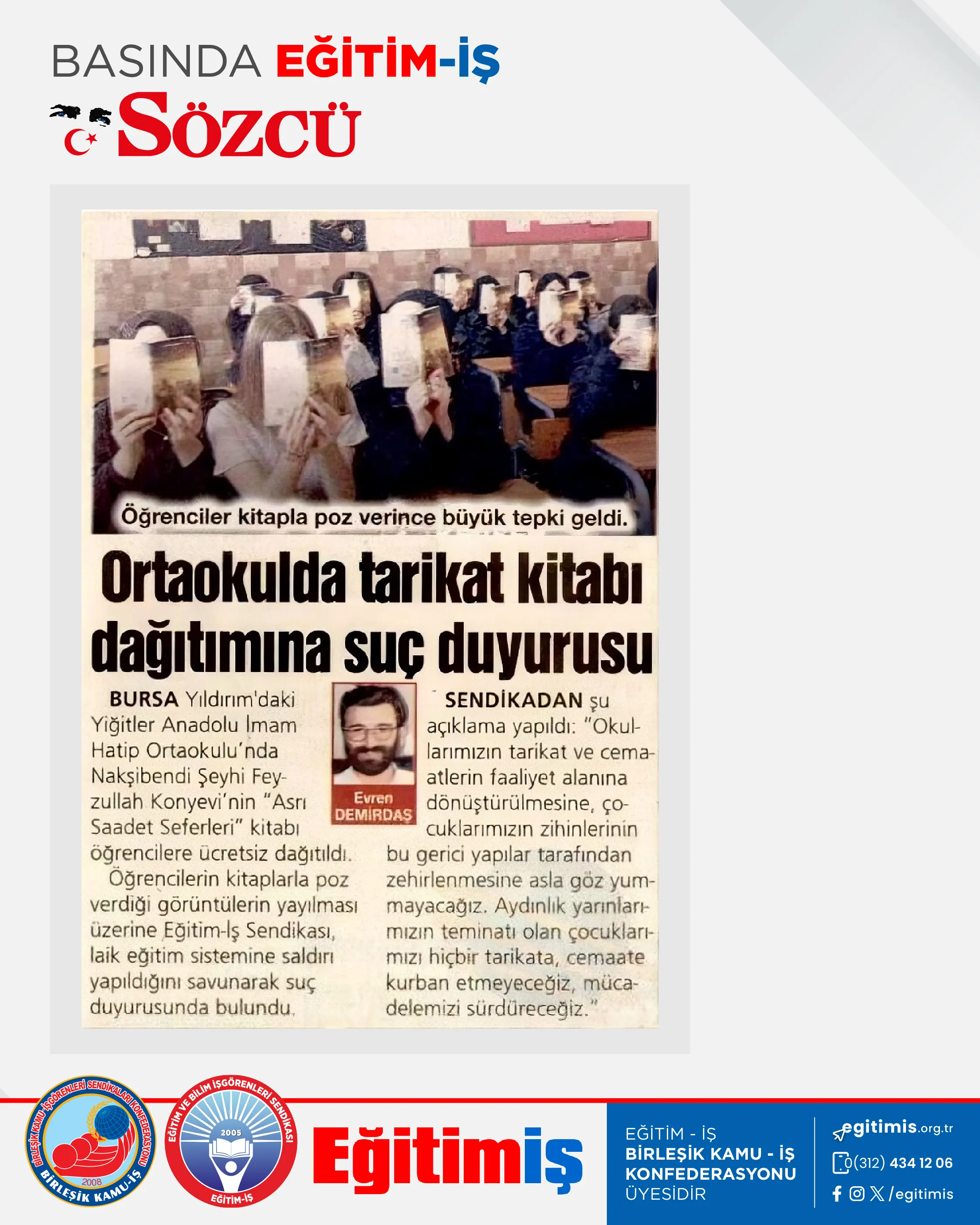 Ortaokulda tarikat kitabı dağıtımına suç duyurusu | EĞİTİM İŞ