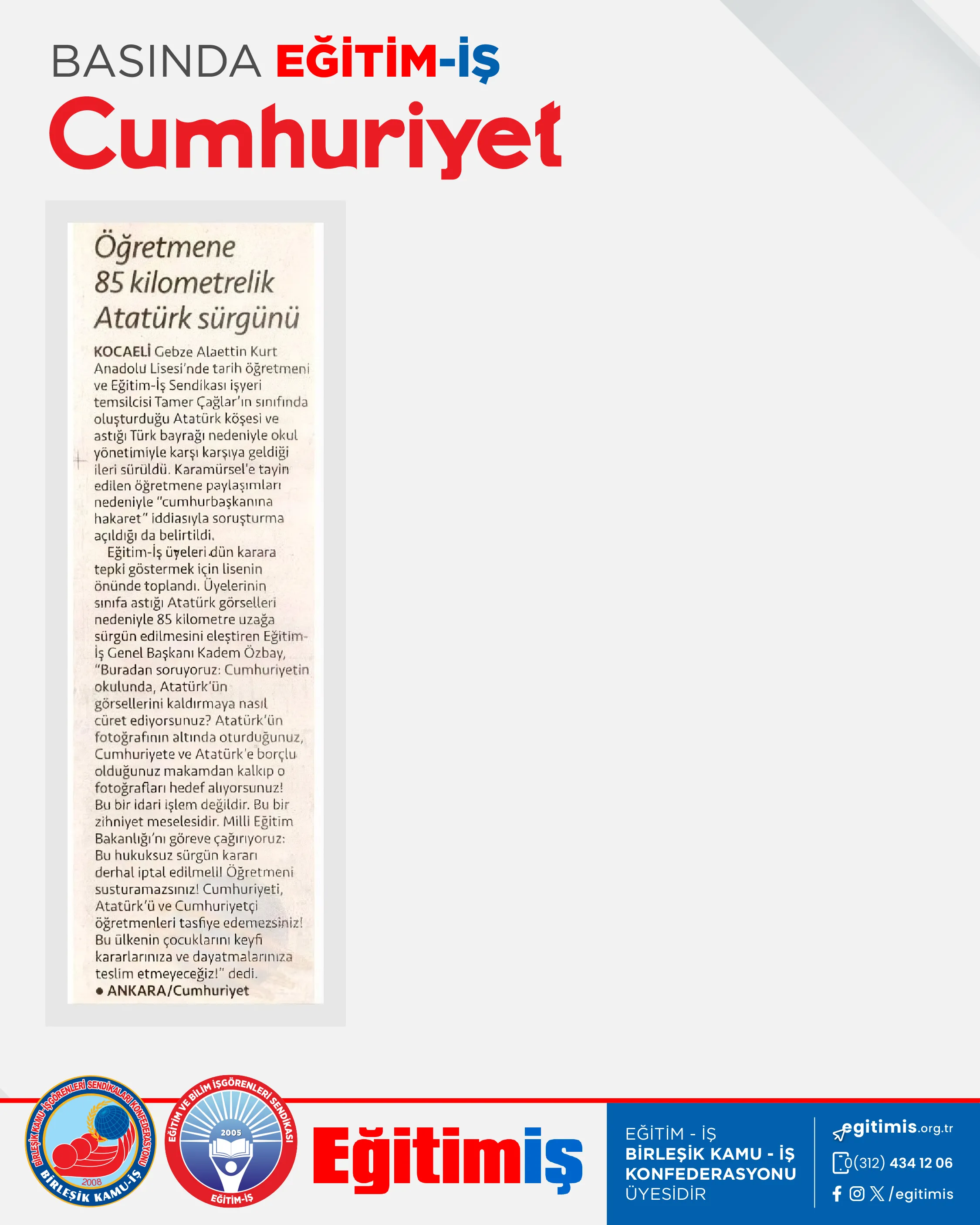 Öğretmene 85 kilometrelik Atatürk sürgünü | EĞİTİM İŞ