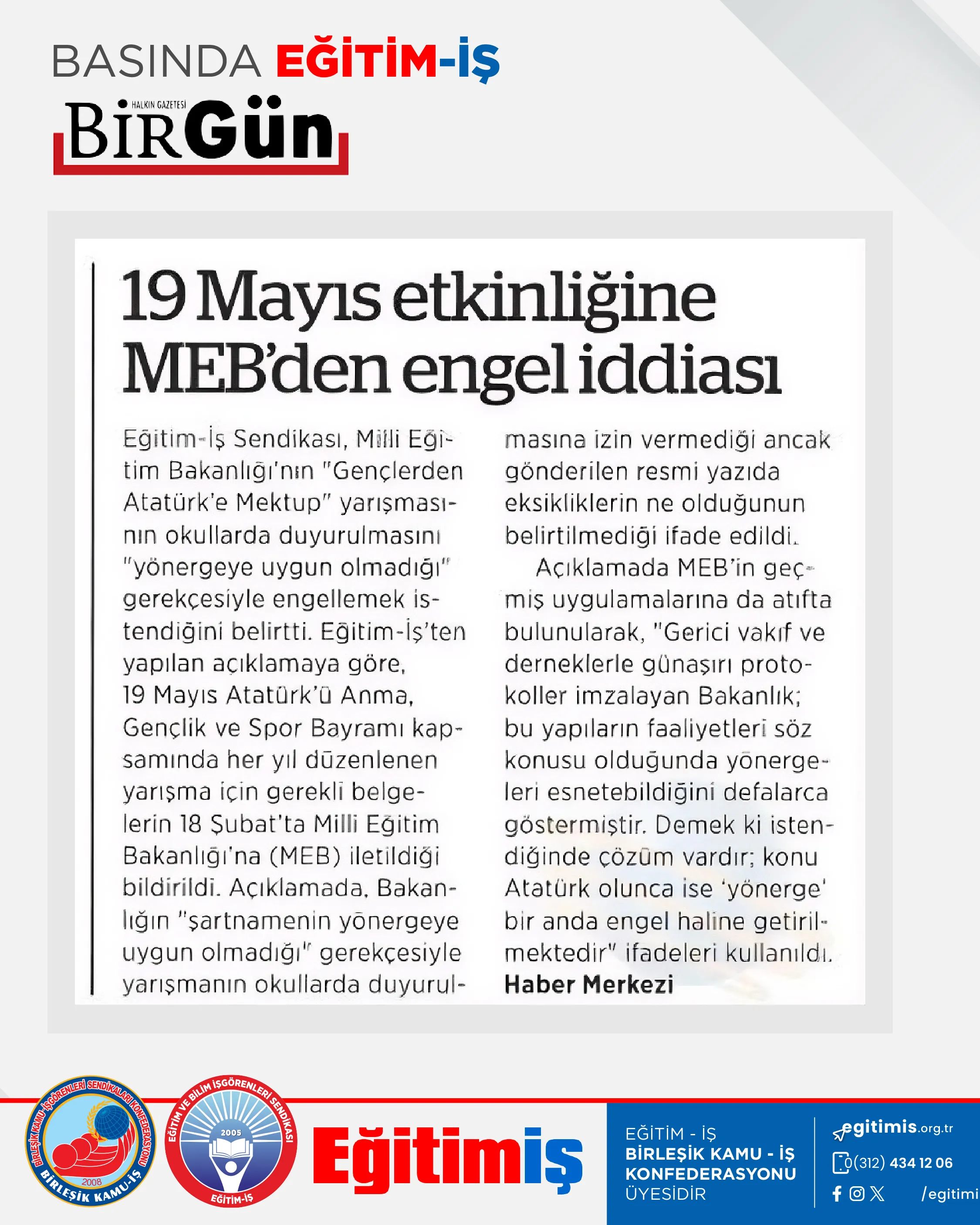 19 Mayıs etkinliğine MEB'den engel iddiası | EĞİTİM İŞ