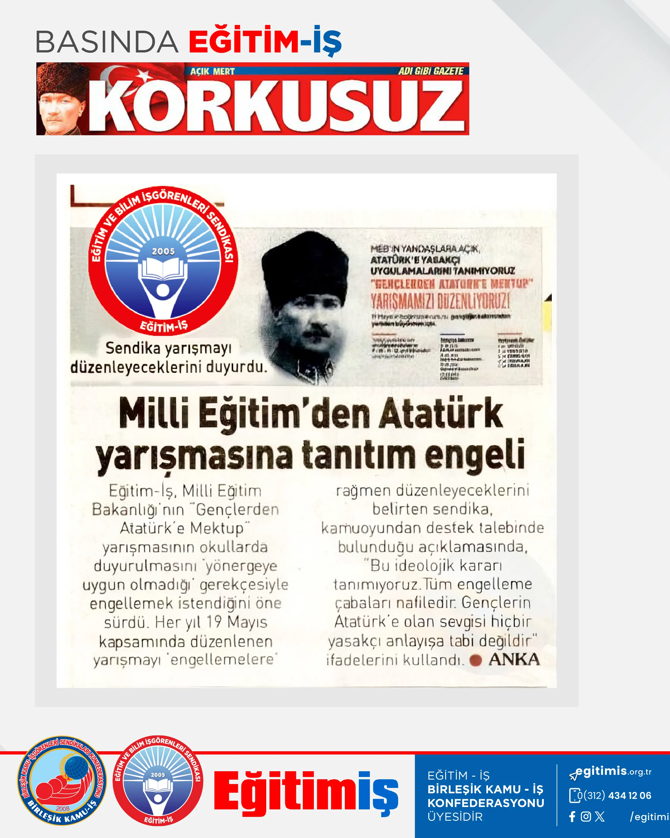 Milli Eğitim'den Atatürk yarışmasına tanıtım engeli | EĞİTİM İŞ