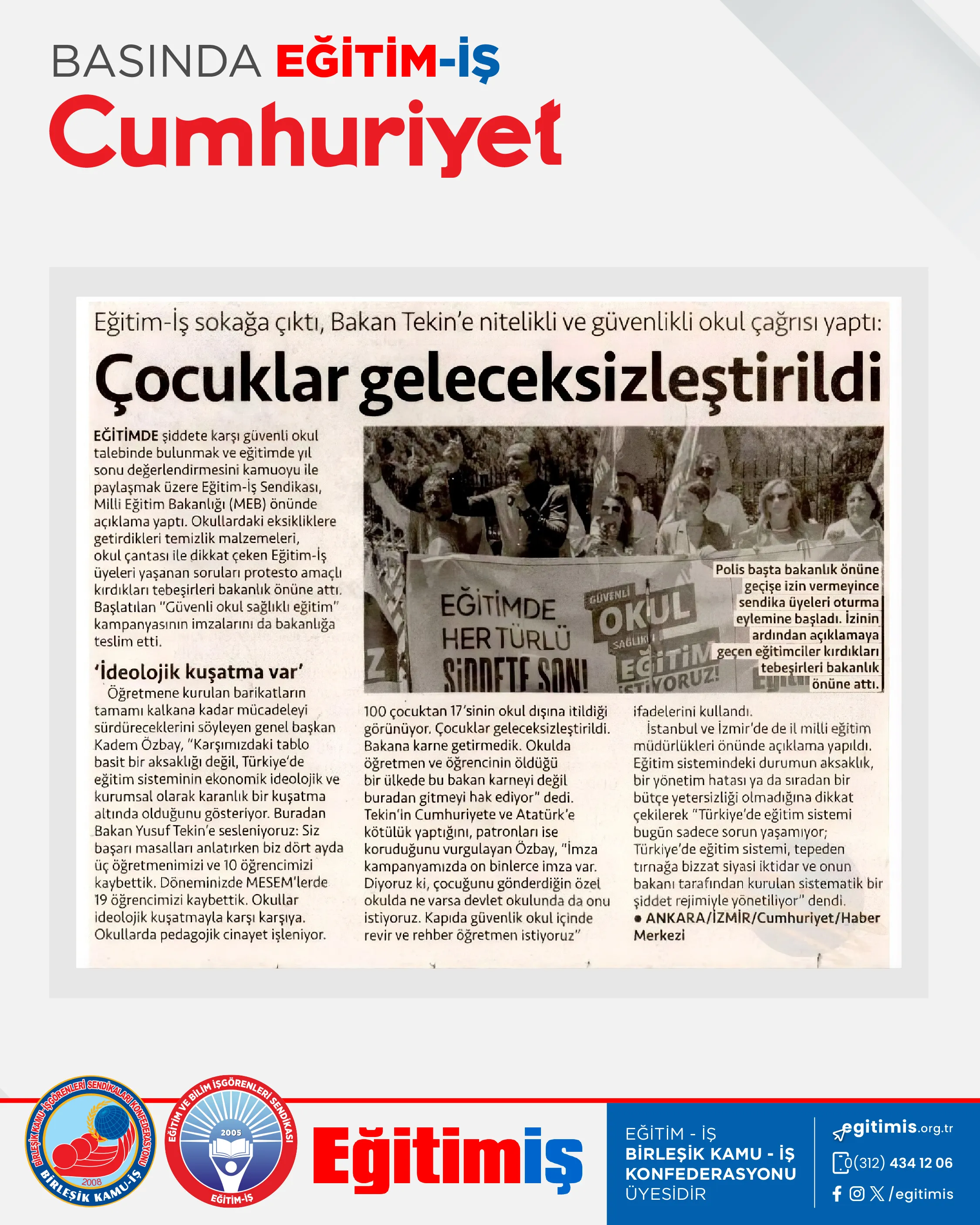 Çocuklar geleceksizleştirildi | EĞİTİM İŞ