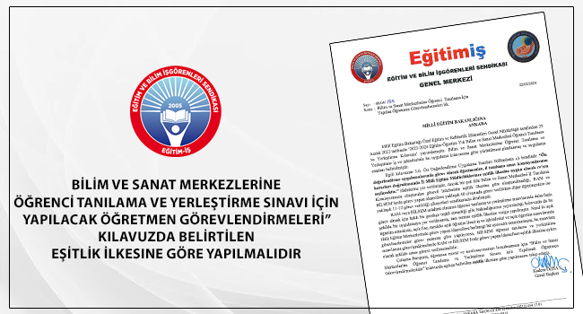Bilim ve Sanat Merkezlerine Öğrenci Tanılama ve Yerleştirme Sınavı için Yapılacak 