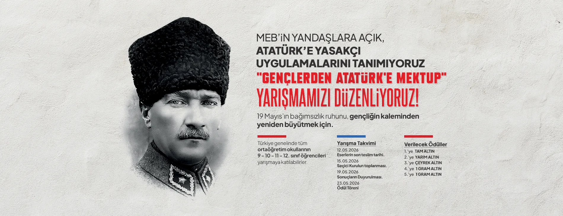MEB’İN YANDAŞLARA AÇIK, ATATÜRK’E YASAKÇI UYGULAMALARINI TANIMIYORUZ: “GENÇLERDEN ATATÜRK’E MEKTUP” YARIŞMAMIZI DÜZENLİYORUZ! | EĞİTİM İŞ