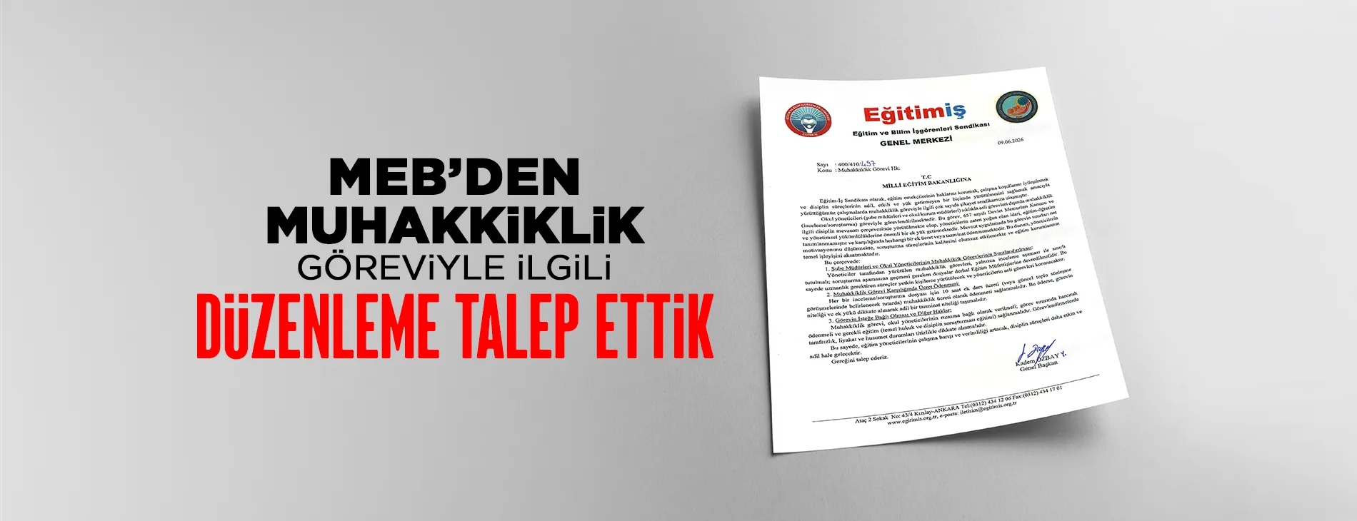 MEB'den Muhakkiklik Göreviyle ilgili Düzenleme Talep Ettik! | EĞİTİM İŞ