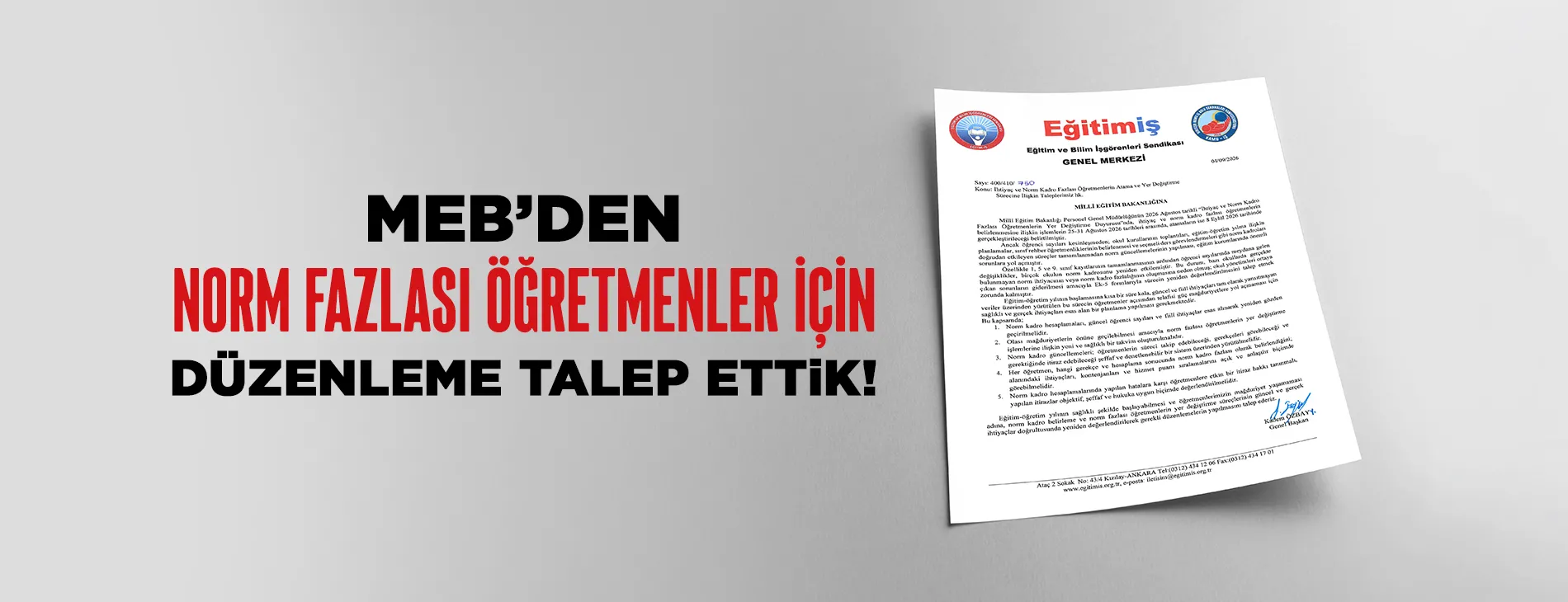 MEB’DEN NORM FAZLASI ÖĞRETMENLER İÇİN DÜZENLEME TALEP ETTİK | EĞİTİM İŞ